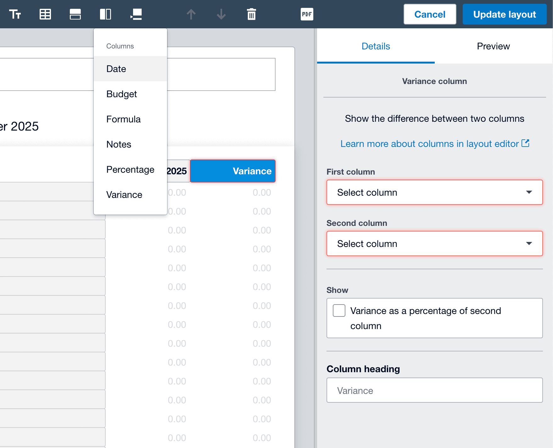 Xero Edit Layout Add Custom Column