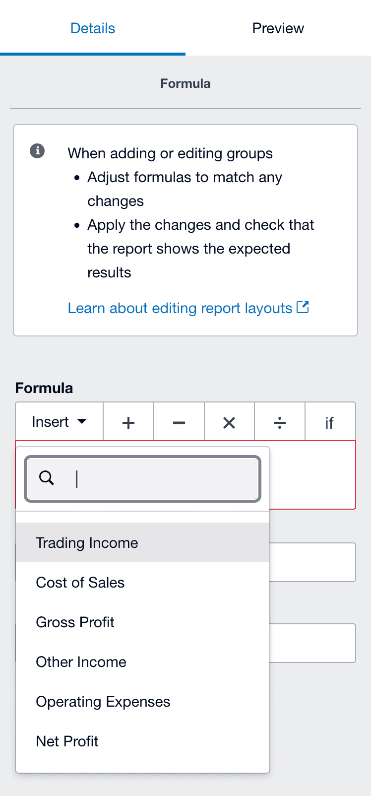 Xero Custom Layout Add Formula