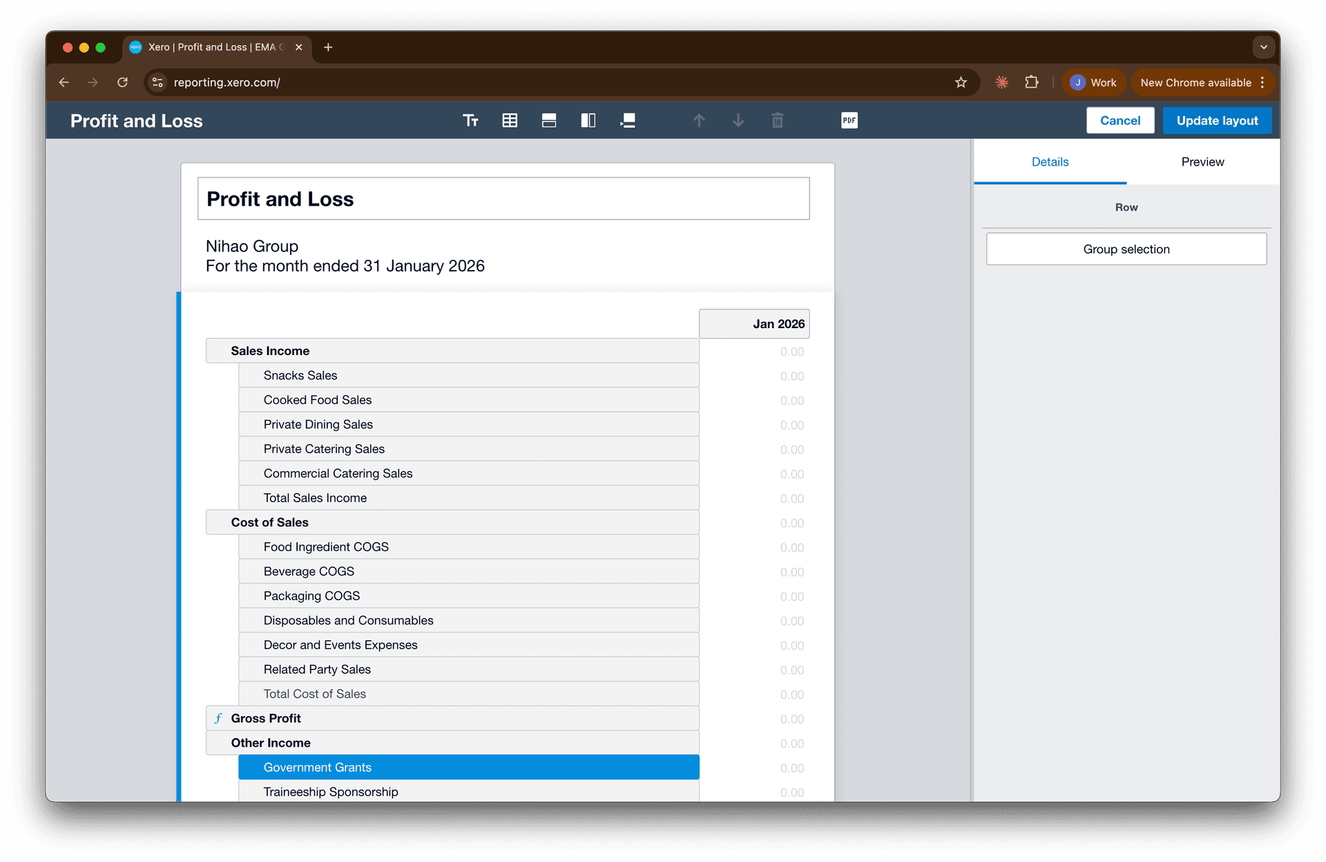 Xero Edit Report Layout