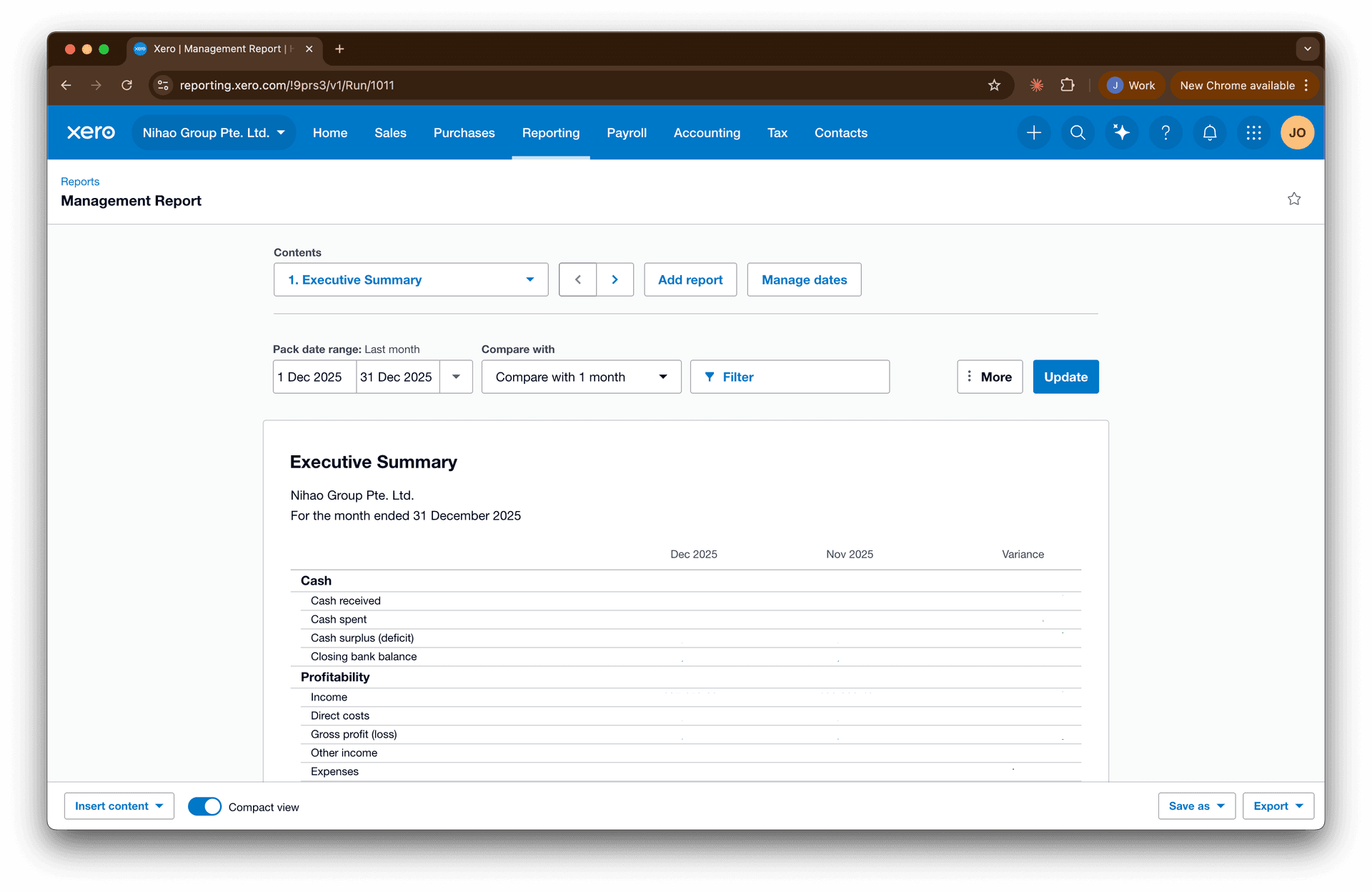 Xero Management Report