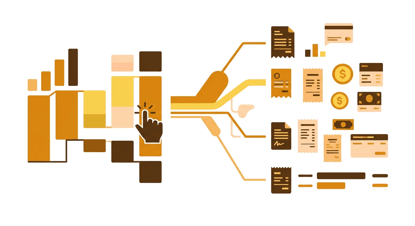 A margin summary cell traced through its formula to the filtered invoice, bill and journal rows behind it